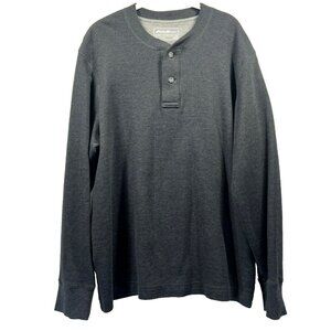 Eddie Bauer Outdoor Mens Gray Waffle Knit Pullover Henley Shirt XL Long Sleeve